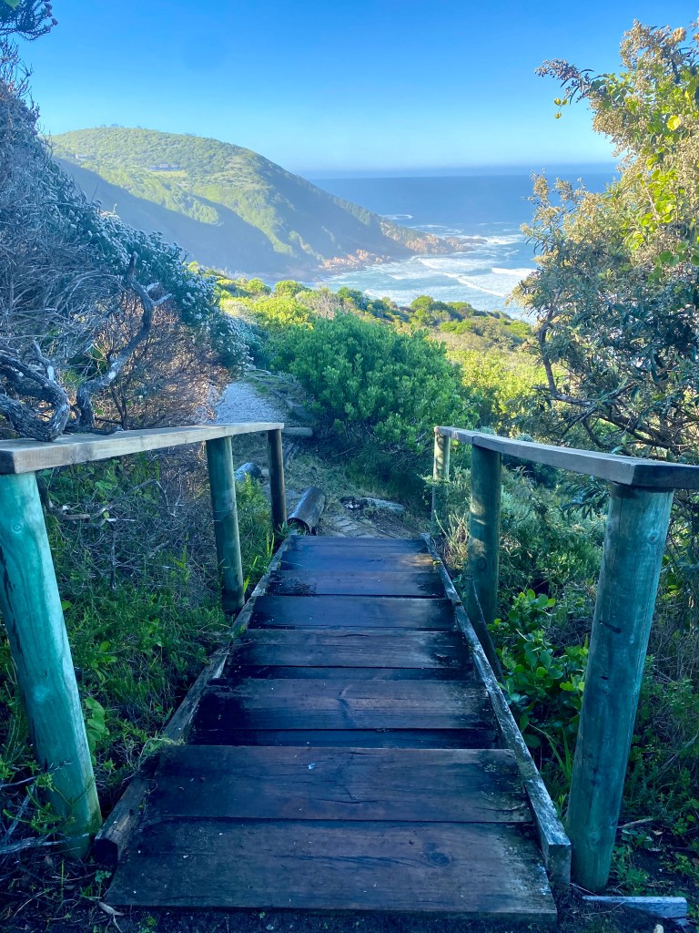 View towards The Knysna Heads from the wooden stairs on Fisherman's Walk