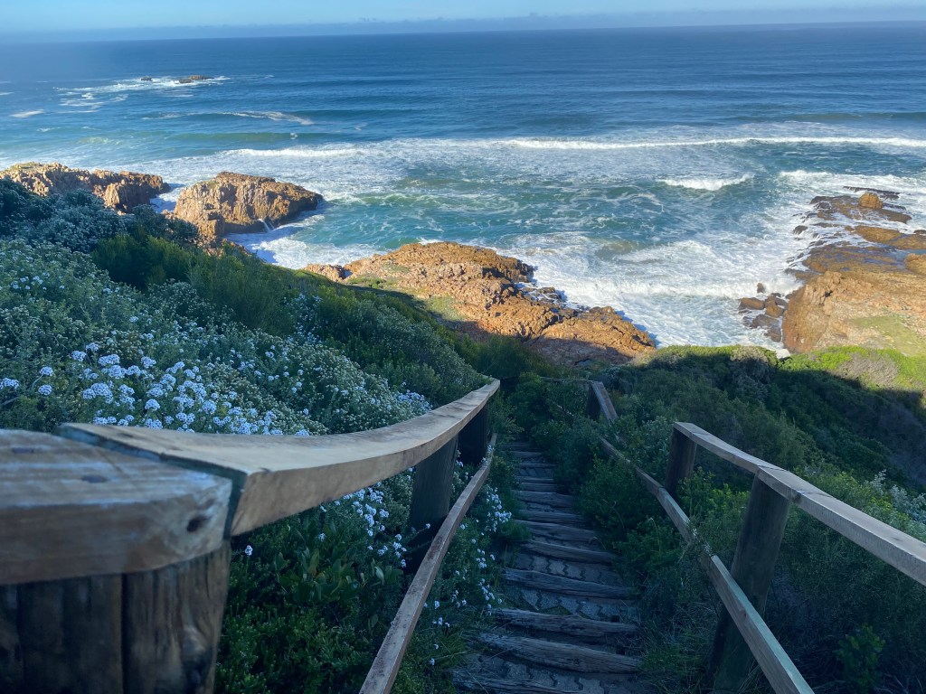 Wooden stairs down to Fisherman's Walk at Brenton-on-sea