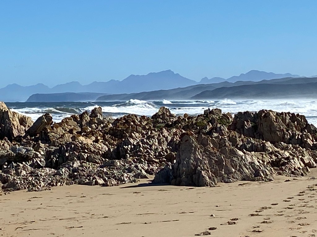 Views of Goukamma Nature Reserve and the Outeniqua Mountains from Wildside Beach
