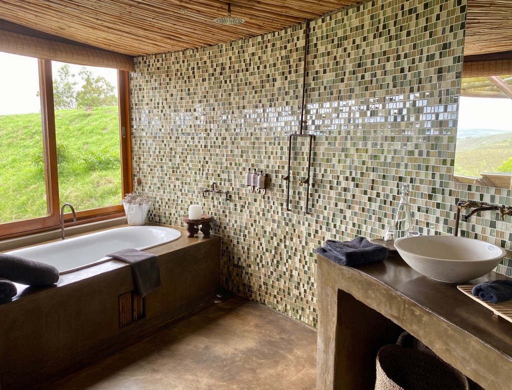 Beautiful tiled bathroom in the Kwena Suite at Gondwana Game Reserve in the Garden Route