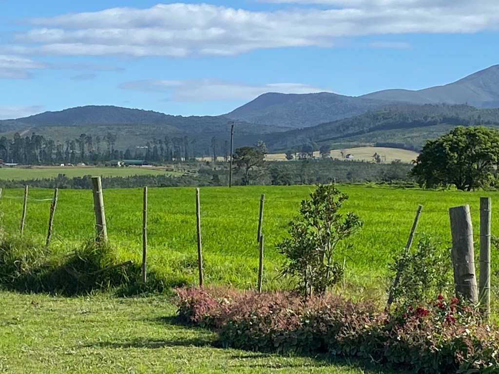 Farms and the Outeniqua Mountains on Seven Passes Road in the Garden Route
