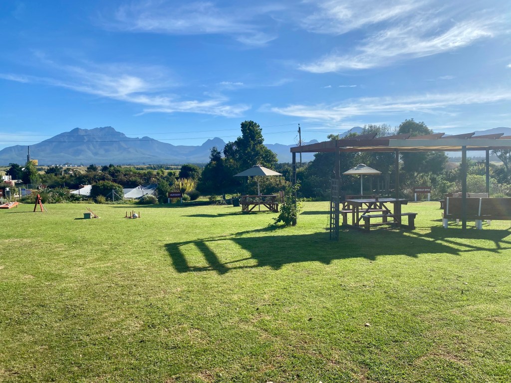 New Wave Village gardens and view of the mountains