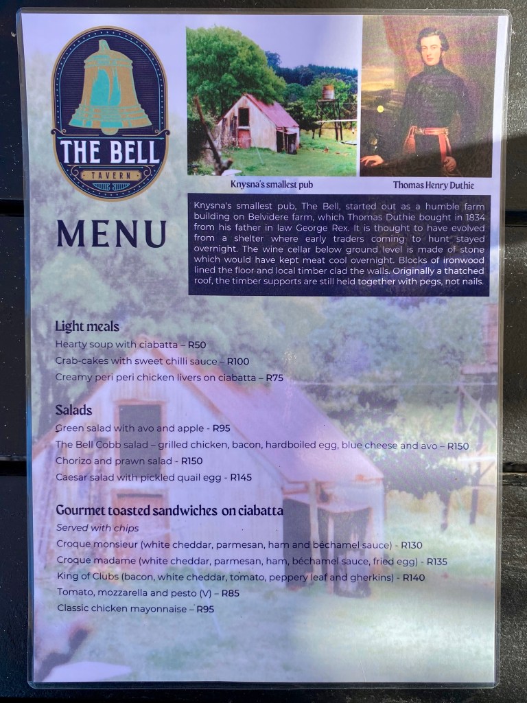 A little bit of history on the menu at The Bell Tavern in Belvidere, just outside Knysna