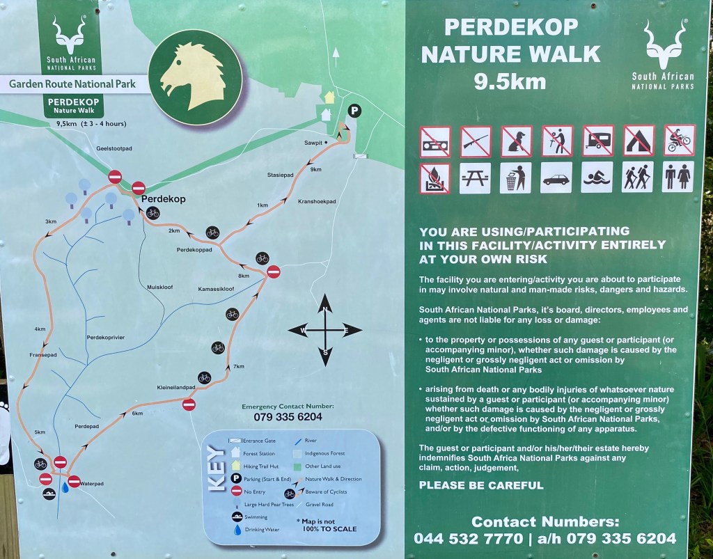 Map of the 9.5km Perdekop Walk in Harkerville Forest